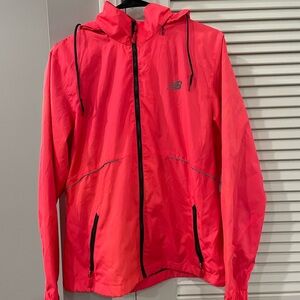 Womens New Balance Hot Pink Windbreaker Jacket Size Large Hoodie Zip Up